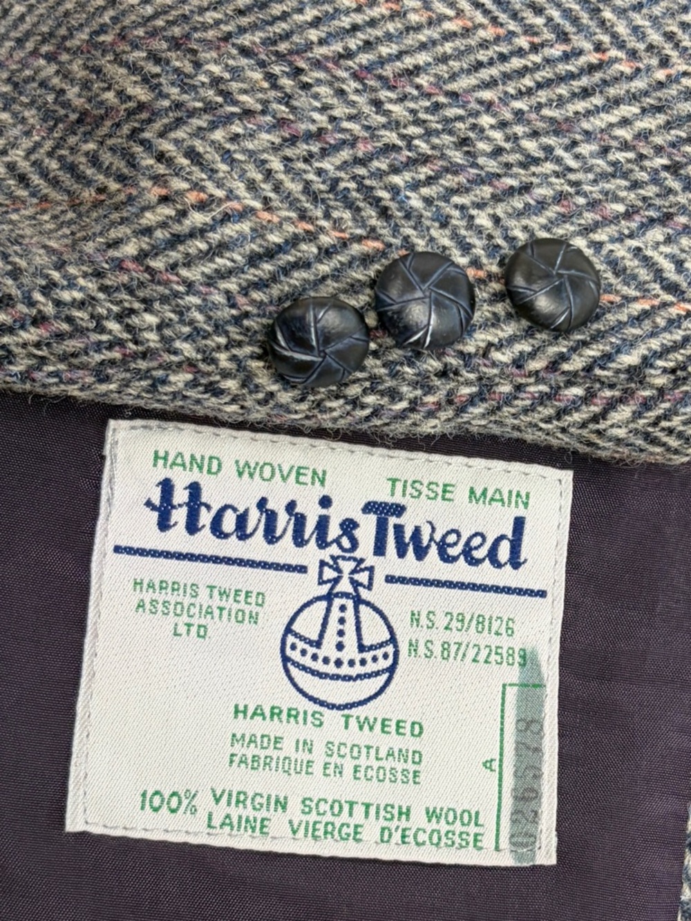 Vintage Harris Tweed Sport Coat Mens 40L Grey Wool Herringbone Red Stripe